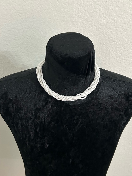 Trifari Jewelry - Trifari White Multi Strand Seed Bead Choker Necklace Gold Tone Signed